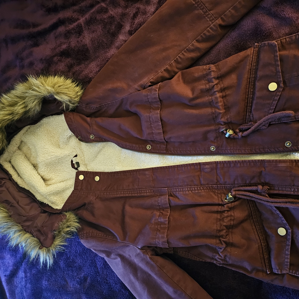 Brown Fur-Lined Hooded Jacket